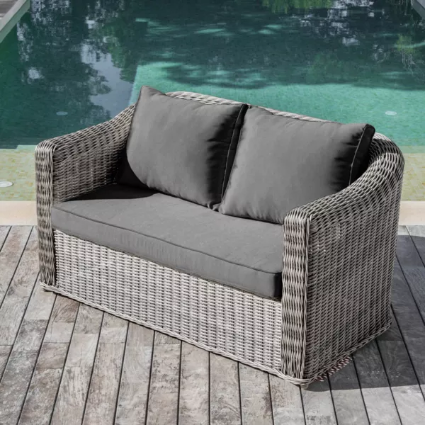 Gartensofa 2-Sitzer geflochtenes Polyrattan Calvi Grau und Dunkelgrau