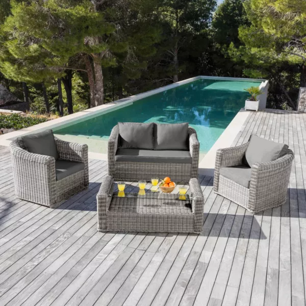 Salon de jardin en r�sine tress�e 4 places 4 pcs Calvi Gris et gris fonc�