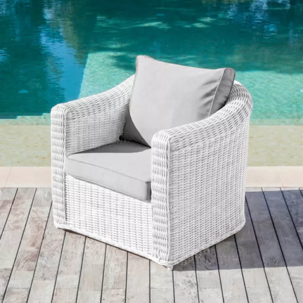 Sill�n de jard�n de resina trenzada Calvi Blanco y gris claro