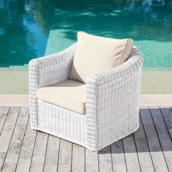 Gartensessel geflochtenes Polyrattan Calvi Wei� und Taupe