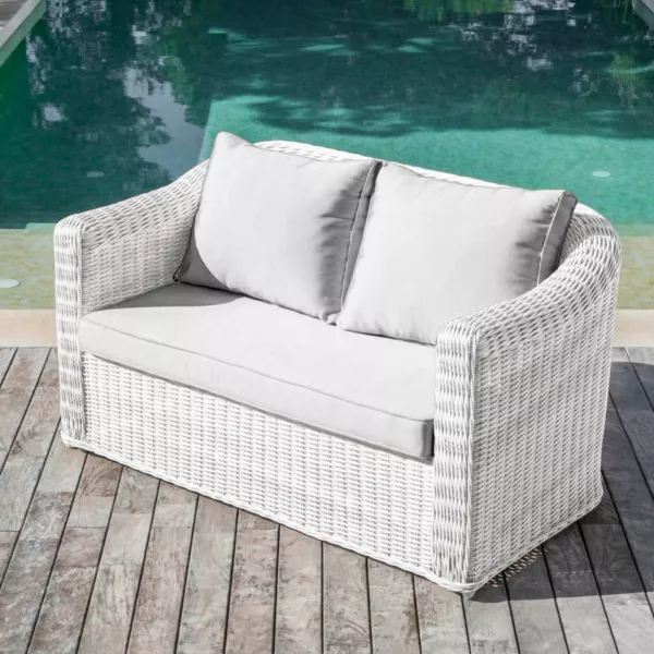 Canap� de jardin en r�sine tress�e 2 places Calvi Blanc et gris clair