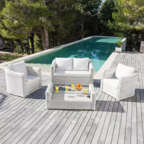 Conjunto de jard�n de resina trenzada 4 plazas 4 pzas Calvi Blanco