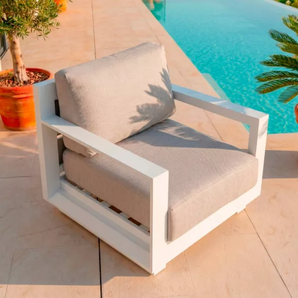 Loungefauteuil van aluminium Elba Wit en taupe