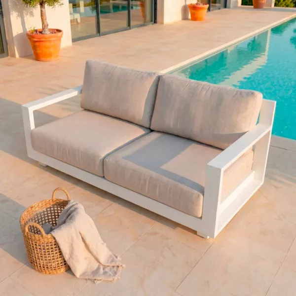 Tuinbank van aluminium 2 zitplaatsen Elba Wit en taupe