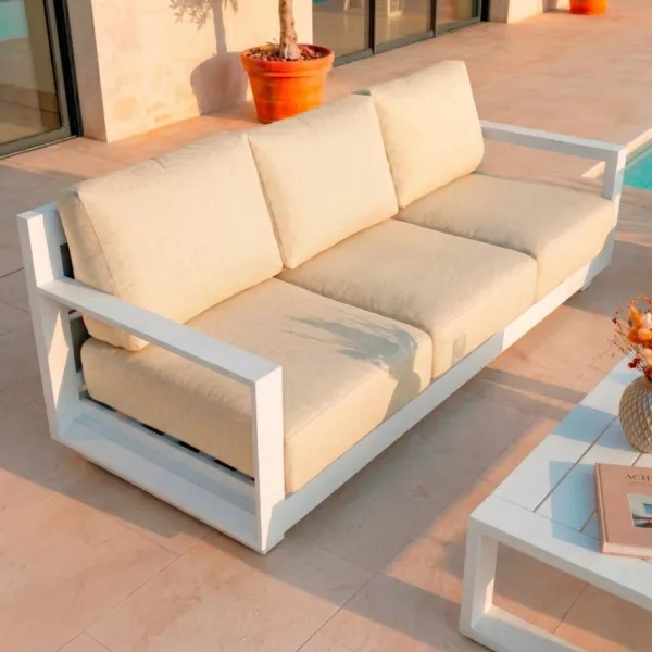 Divano da giardino in alluminio 3 posti Elba Bianco e beige