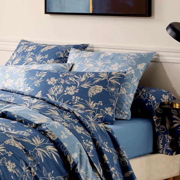 Taie d'oreiller rectangulaire percale de coton (50 x 70 cm) Eloïse Bleue