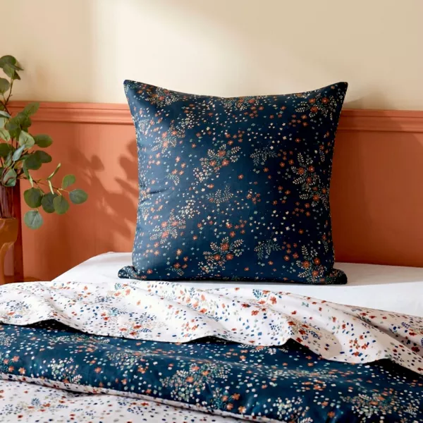 Funda de almohada cuadrada de satén de algodón (65 x 65 cm) Lilou Azul marino