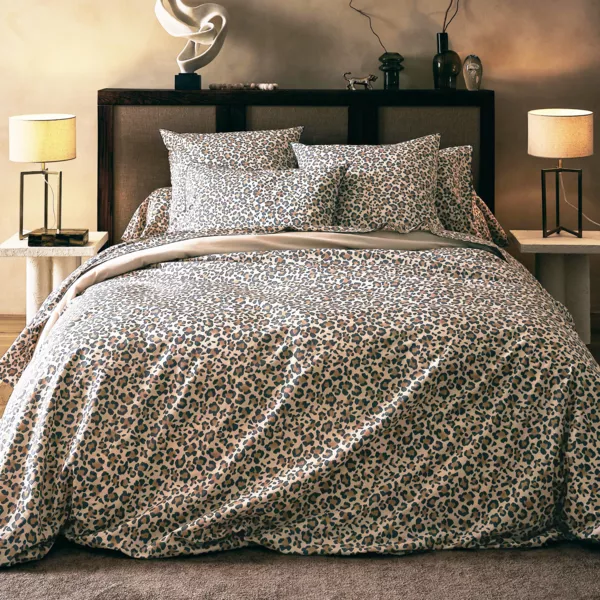 Leoparden-Perkal-Bettbezug aus Baumwolle (240 x 220 cm) in Beige