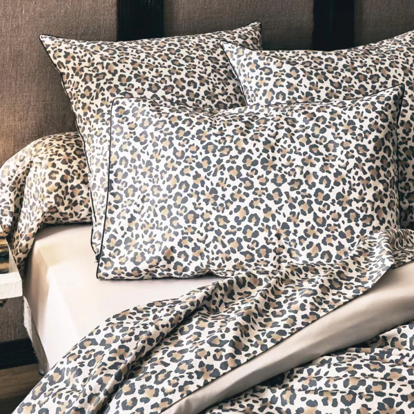 Funda de almohada rectangular de percal de algod�n (50 x 70 cm) Leopardo Beige
