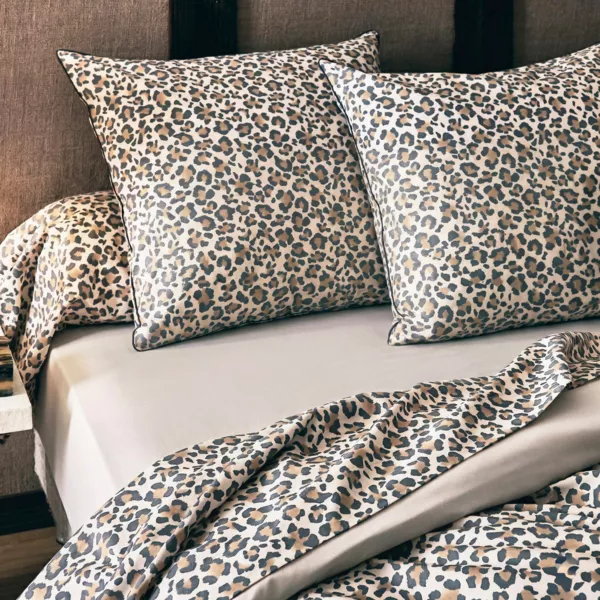 Taie d'oreiller carrée percale de coton (65 x 65 cm) Fauve léopard Beige