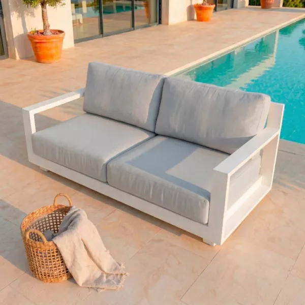 Canap� de jardin en aluminium 2 places Elba Blanc et gris clair