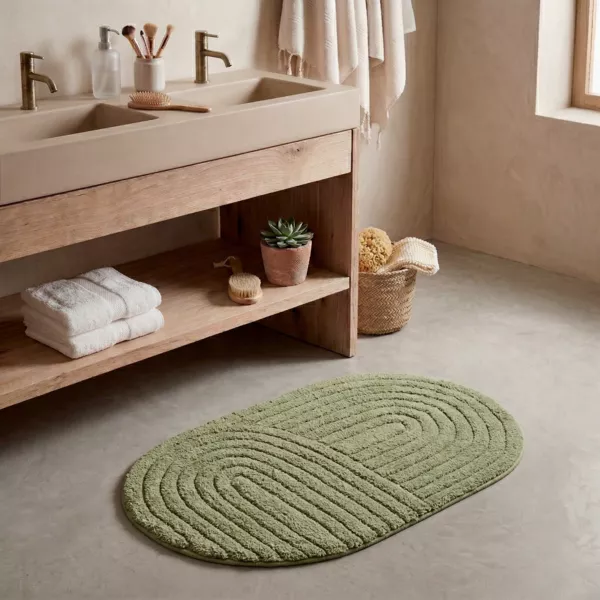 Tappeto da bagno ovale in cotone tuftato (50 x 80 cm) Boho-chic Verde oliva