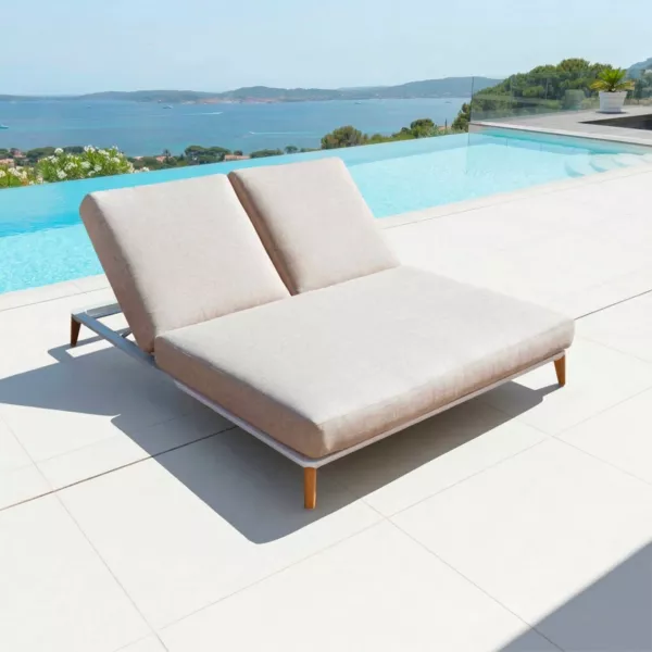 Dubbele ligstoel van aluminium Monte Carlo Wit en taupe