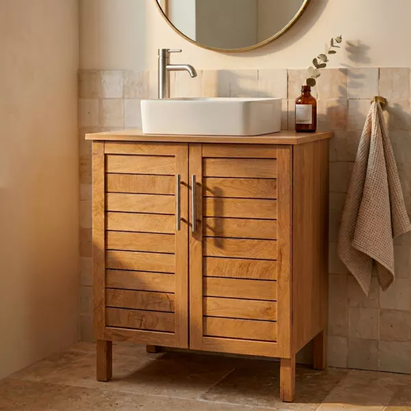 Meuble dessous de lavabo salle de bain bois (70 x 60 cm) Colonial Naturel