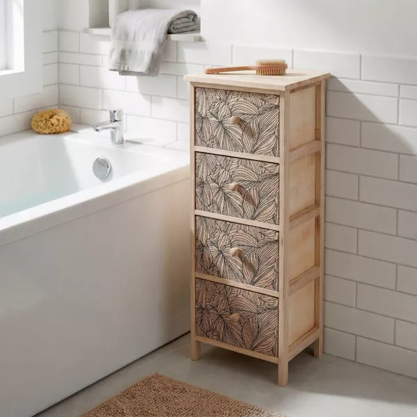 Peque�o mueble de almacenamiento con 4 cajones de madera de paulownia (86 x 37 cm) Esteban Negro