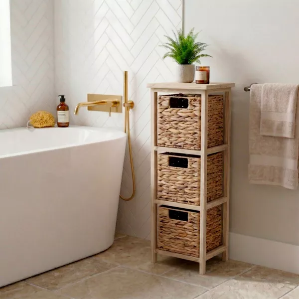 Kleine badkamerkast met 3 manden van rotan (77 x 25 cm) Olia Naturel