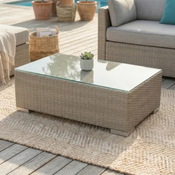 Rechteckiger Loungetisch Polyrattan Palma - Grau