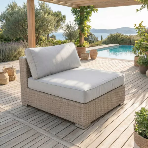 Loungesessel ohne Armlehnen geflochtenes Polyrattan Palma Grau