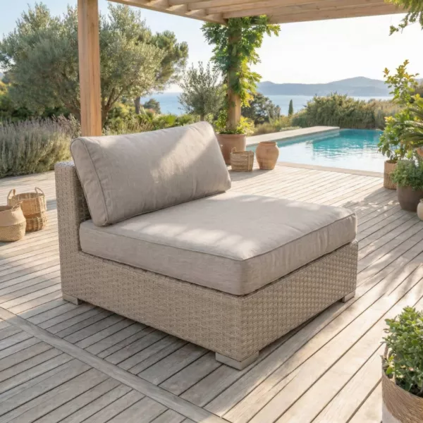 Loungesessel ohne Armlehnen geflochtenes Polyrattan Palma Grau und Taupe