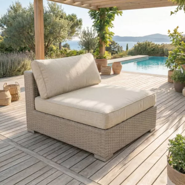 Sill�n de jard�n de resina trenzada Palma Gris y beige