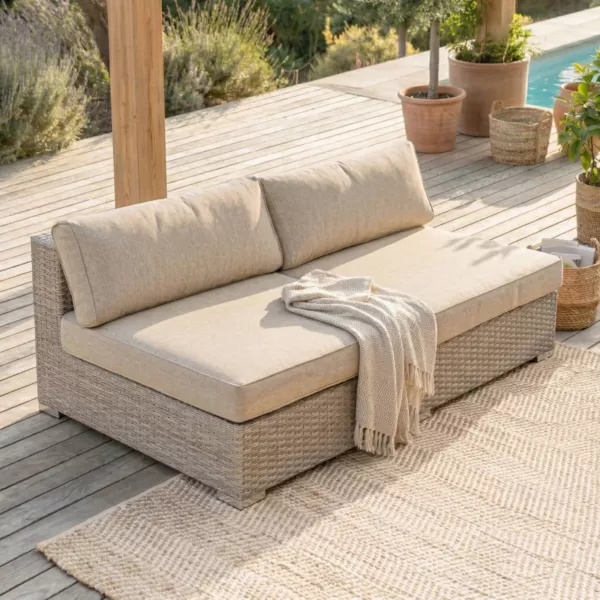 Gartensofa 2-Sitzer ohne Armlehnen geflochtenes Polyrattan Palma Grau und Beige