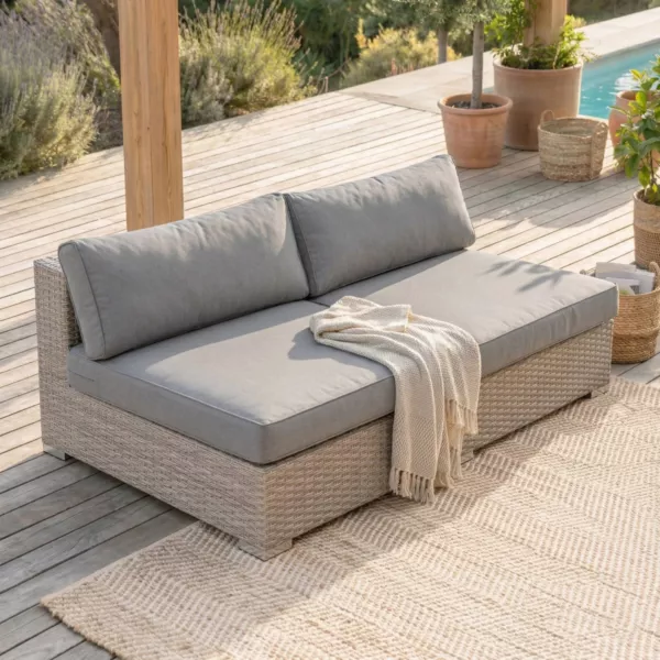 Gartensofa 2-Sitzer ohne Armlehnen geflochtenes Polyrattan Palma Grau und Anthrazitgrau