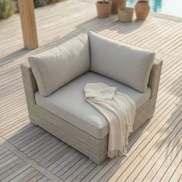 Poltrona da giardino angolare in resina intrecciata Palma Grigio e tortora