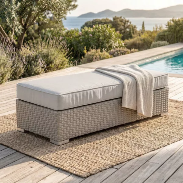 Banqueta de resina trenzada 2 plazas Palma Gris