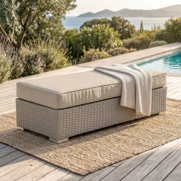 Banqueta de resina trenzada 2 plazas Palma Gris y beige