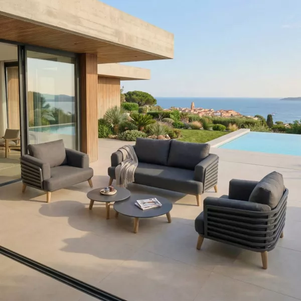 Salon de jardin aluminium 4 places 5 pcs Monte Carlo Gris anthracite