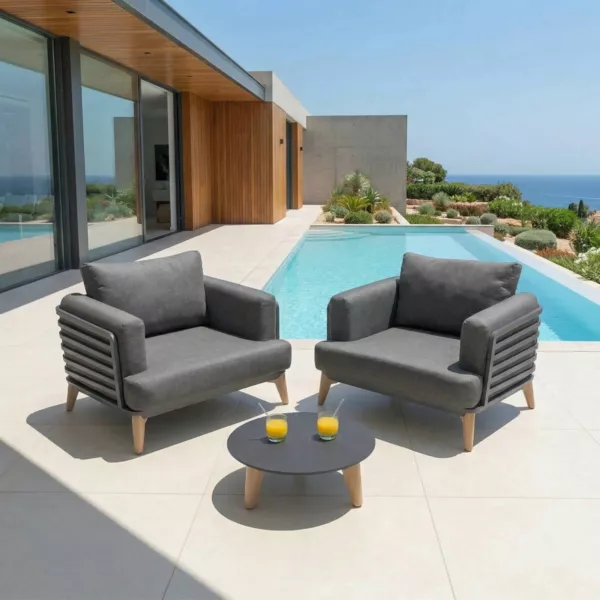 Salon de jardin aluminium 2 places 3 pcs Monte Carlo Gris anthracite