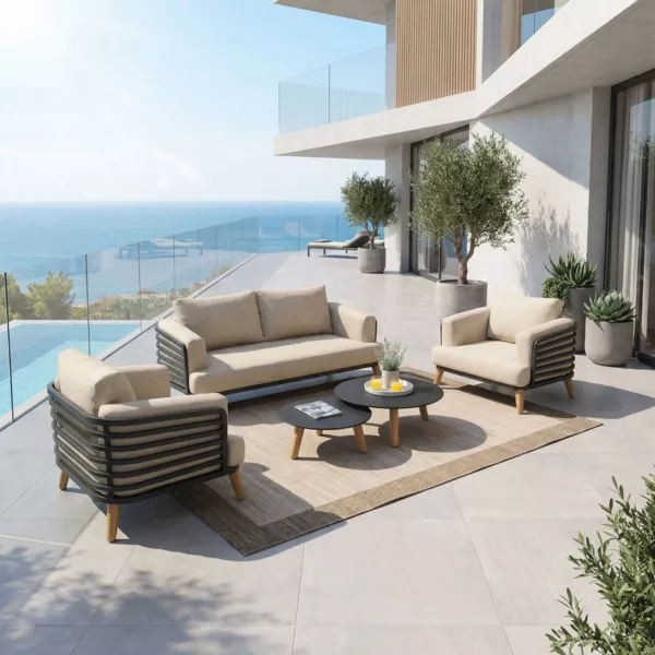 Salotto da giardino alluminio 4 posti 5 pezzi Monte Carlo Grigio antracite e beige