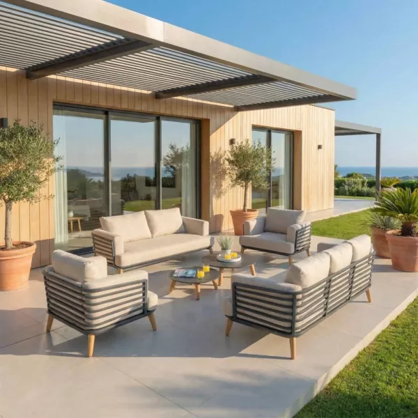 Salon de jardin aluminium 7 places 6 pcs Monte Carlo Gris anthracite et beige
