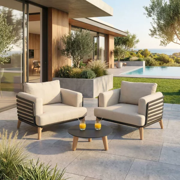 Salon de jardin aluminium 2 places 3 pcs Monte Carlo Gris anthracite et beige