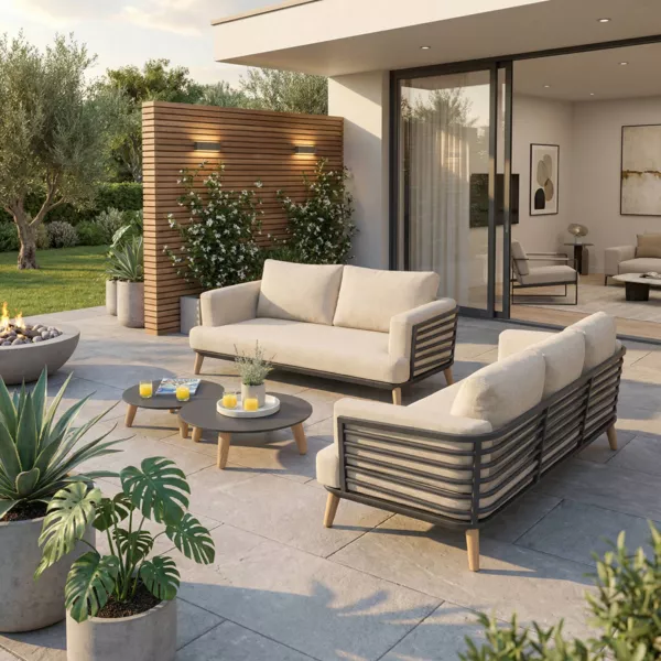 Salotto da giardino alluminio 5 posti 4 pezzi Monte Carlo Grigio antracite e beige