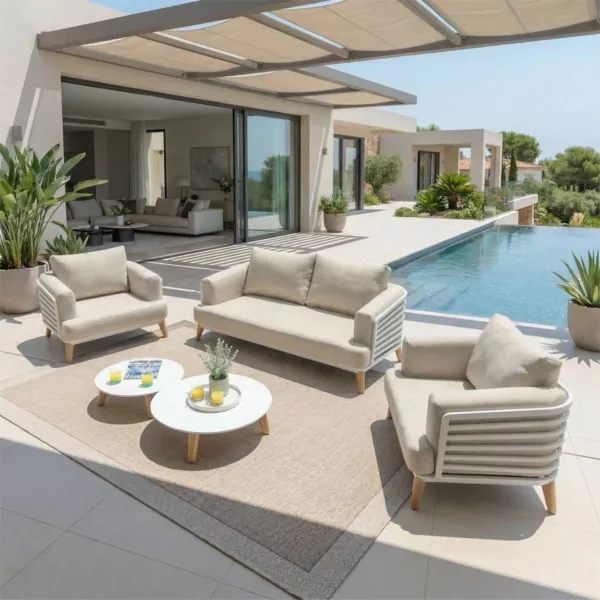 Salon de jardin aluminium 4 places 5 pcs Monte Carlo Blanc et taupe
