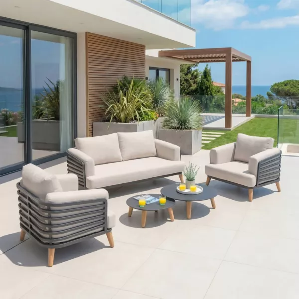 Salotto da giardino alluminio 4 posti 5 pezzi Monte Carlo Grigio antracite e tortora