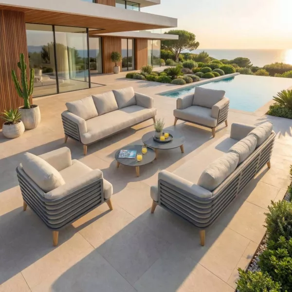 Salon de jardin aluminium 8 places 6 pcs Monte Carlo Gris anthracite et taupe