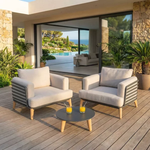 Salotto da giardino alluminio 2 posti 3 pezzi Monte Carlo Grigio antracite e tortora