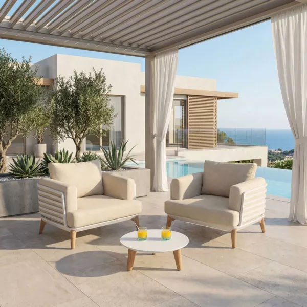 Salotto da giardino alluminio 2 posti 3 pezzi Monte Carlo Bianco e beige