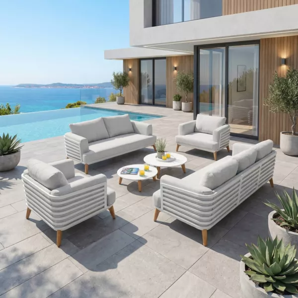 Salon de jardin aluminium 7 places 6 pcs Monte Carlo Blanc et gris clair