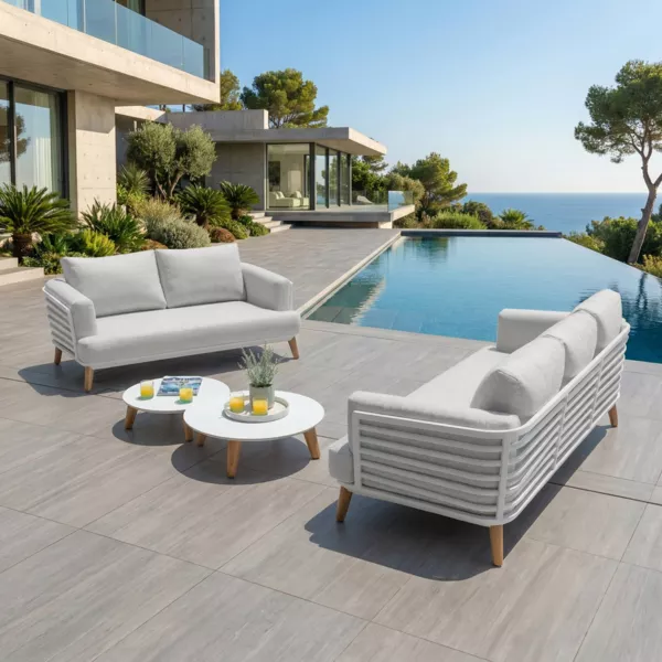 Salon de jardin aluminium 5 places 4 pcs Monte Carlo Blanc et gris clair