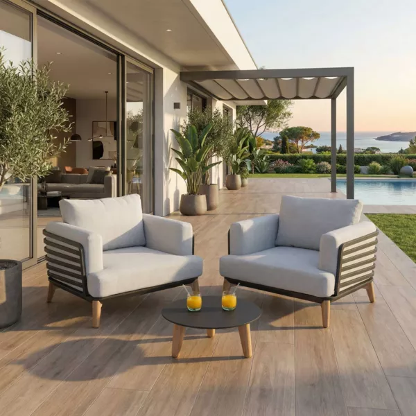 Salotto da giardino alluminio 2 posti 3 pezzi Monte Carlo Grigio antracite e grigio chiaro