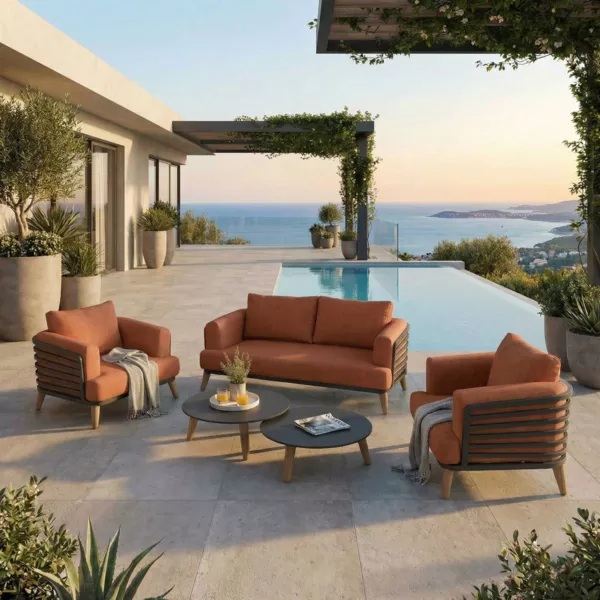 Aluminium Gartenm�belset 4 Personen 5-teilig Monte Carlo Anthrazitgrau und Terrakotta