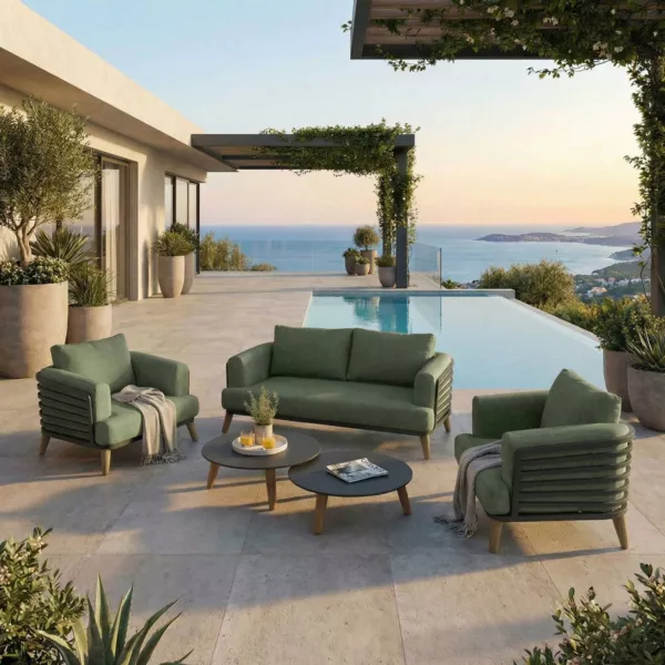Set da giardino in alluminio 4 posti 5 pezzi Monte Carlo Grigio antracite e verde rosmarino