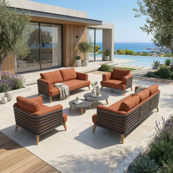 Set da giardino in alluminio 7 posti 6 pezzi Monte Carlo Grigio antracite e terracotta