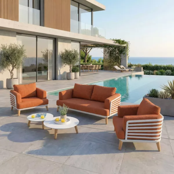 Set da giardino in alluminio 4 posti 5 pezzi Monte Carlo Bianco e terracotta