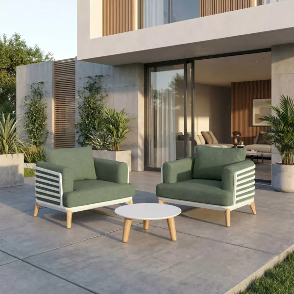Salon de jardin aluminium 2 places 3 pcs Monte Carlo Blanc et vert romarin