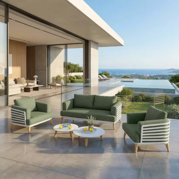 Set da giardino in alluminio 4 posti 5 pezzi Monte Carlo Bianco e verde rosmarino