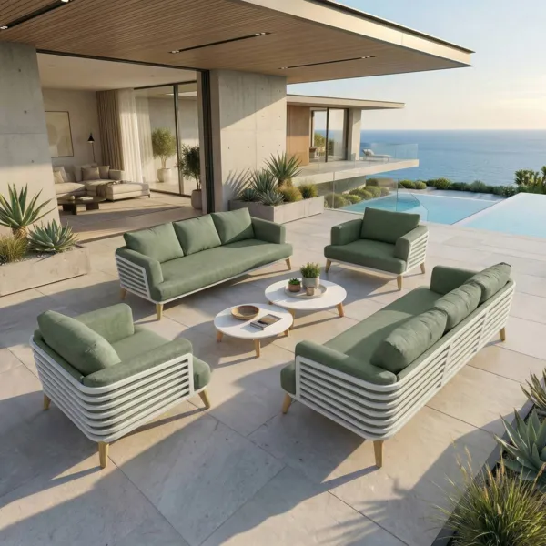 Set da giardino in alluminio 8 posti 6 pezzi Monte Carlo Bianco e verde rosmarino